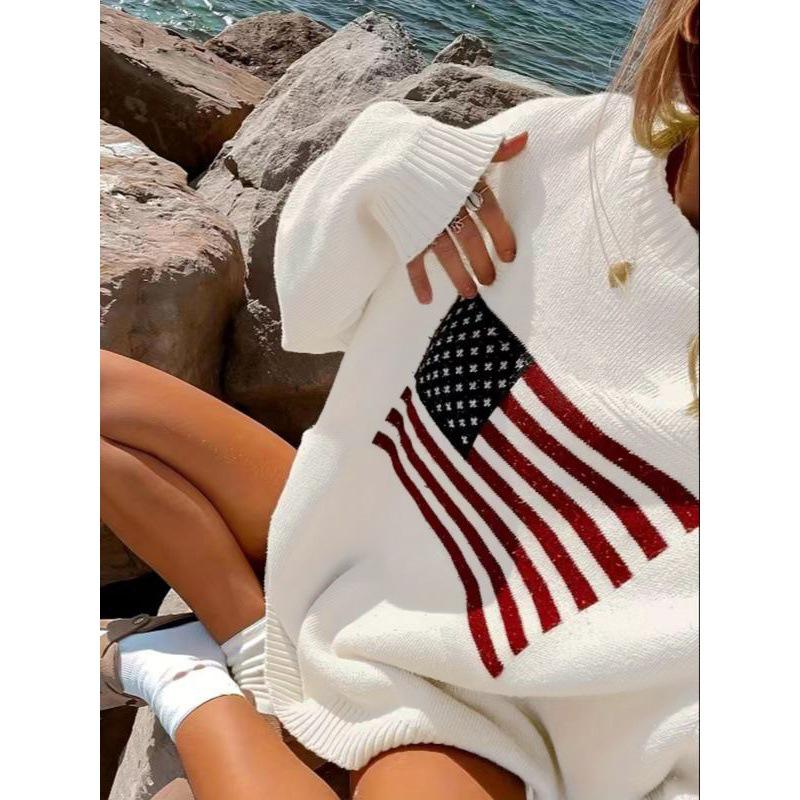 American Retro Star Flag Knit Pullover Sweater