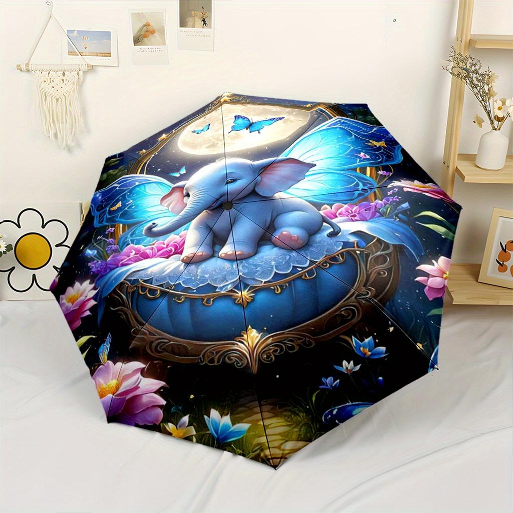 Floral Elephant Automatic Folding Umbrella Light And Portable Suitable For Outdoor Leisure Timet10