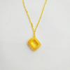 Zhou Family Small Yellow Sugar Cube Necklace with Gold Brushed Finish On Square Link Chain and Imitation Vietnamese Sand Gold Pendant