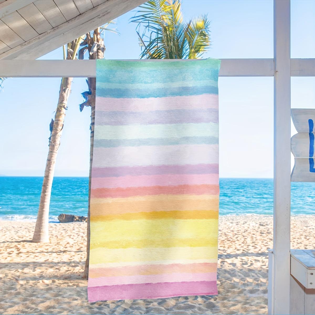 

Colorful Stripes Oversized Microfiber Beach Towel, Machine Washable for Pool Swimming Bath Chair W30*H60(CM)