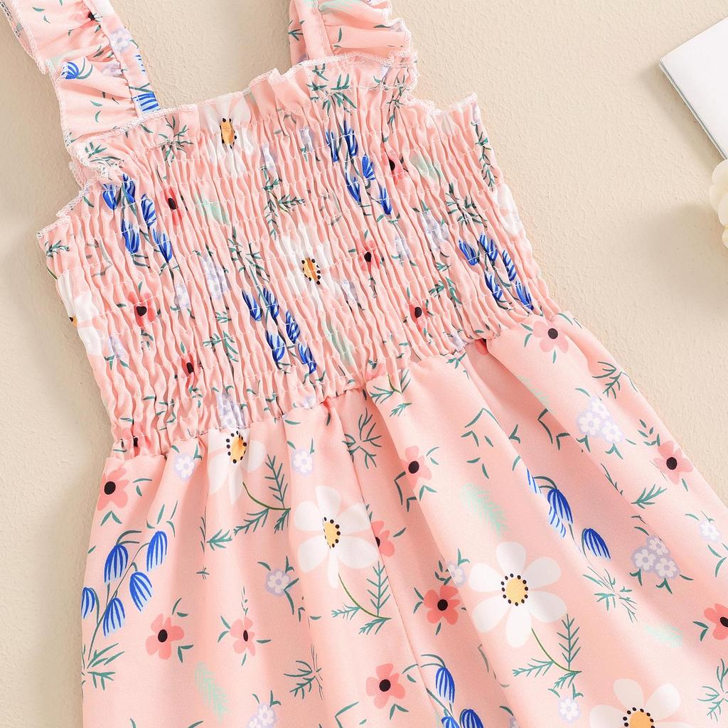 Baby Girl Casual Jumpsuit 6 12 18 24 Months 3 4 Years Summer Floral Print Sleeveless Wide Leg Romper Pants for Newborn Toddler Cute Clothes