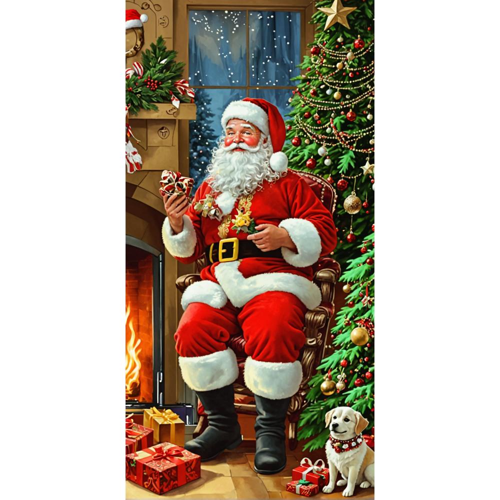 Sitting Santa Claus Linings for Christmas Doors Christmas Decorations 2025 Santa with Puppy Door Cover Indoor And Outdoor Decors