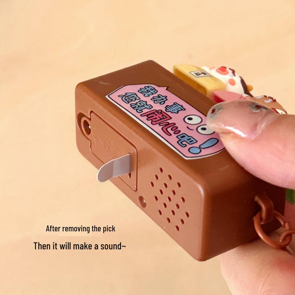 Decompression Wooden Fish Keychain Pendant Toy with Cow and Horse Buttons