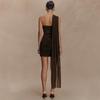 Women's One Shoulder Sleeveless Mini Dress Bodycon High Waist Sexy Milk Silk Ruched Draped Club Dress