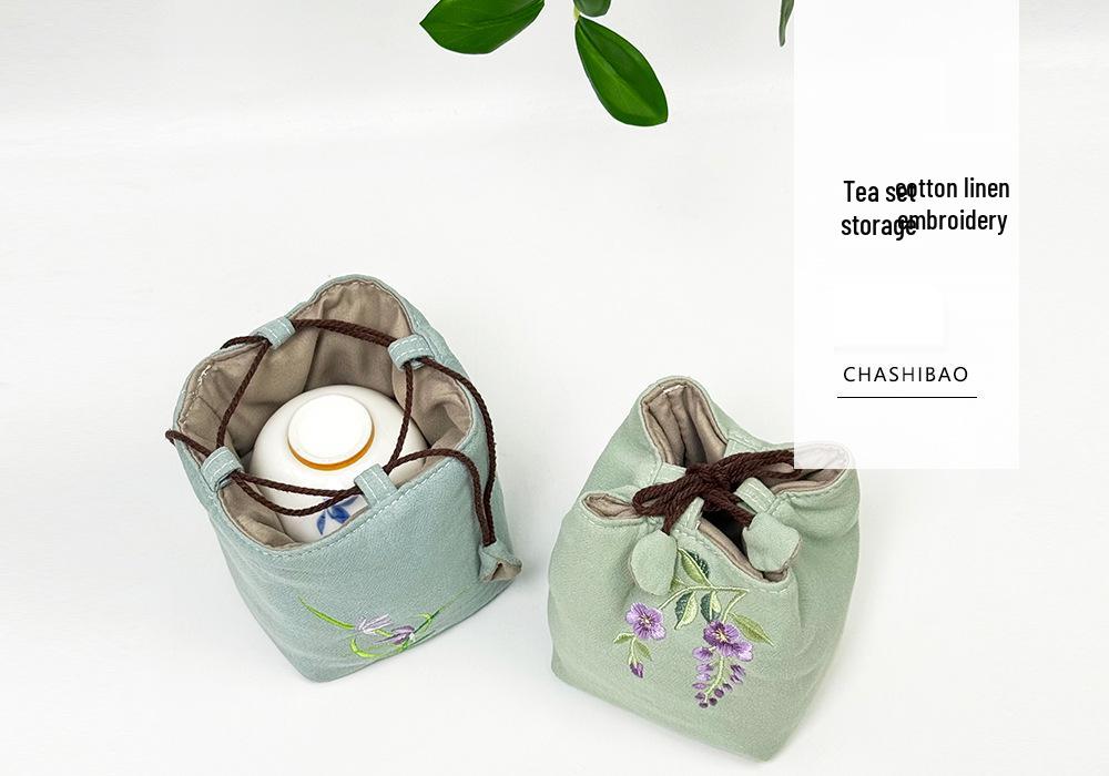 New Chinese Style Cotton Linen Tea Tasting Cup Bag - Thickened for Storage