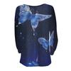 Women's Long Sleeve Tops V-neck Zipper Pullover Butterfly Print T-shirt Blouse