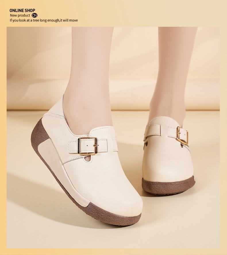 Dámské boty z pravé kůže na robustním podpatku - Jarní/Podzimní Všestranná Módní Ležérní