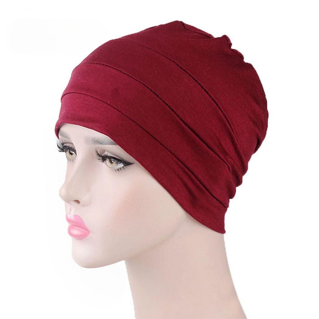 Solid Color Men Women Pleated Cotton Beanie Cap Hair Loss Sleeping Chemo Hat EMA