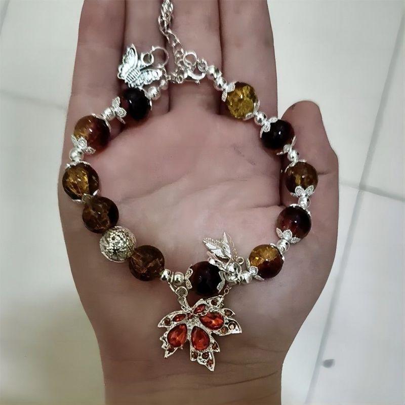 Anime Game Genshin Impact Kaedehara Kazuha Cosplay Bracelet Unisex Beaded Maple Leaf Pendant Bracelets Jewelry Party Accessories