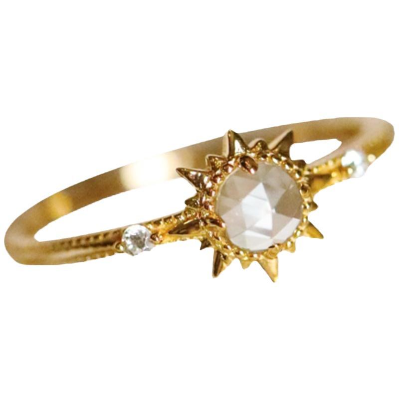 Vintage Japanese Sun God Rose-Cut Simulated White Crystal Gold-Plated Ring for Women - Starry Sky Design