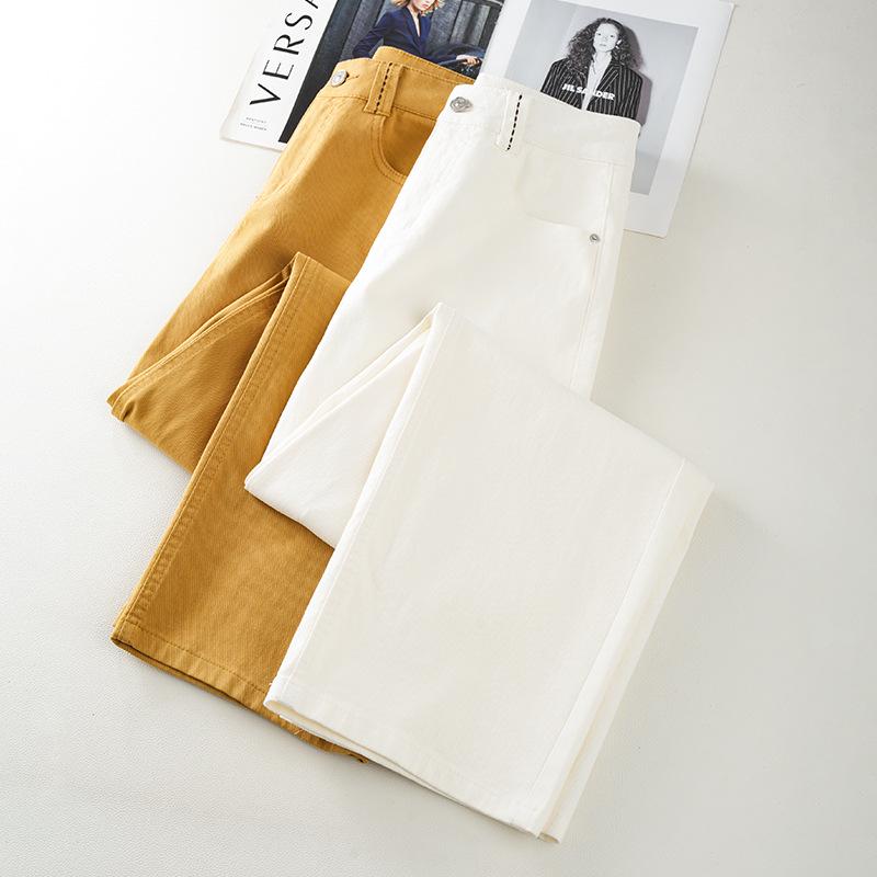 2025 Women's High-Waisted Yellow Wide-Leg Jeans: Slimming, Straight-Leg, Floor-Length, Spring Collection