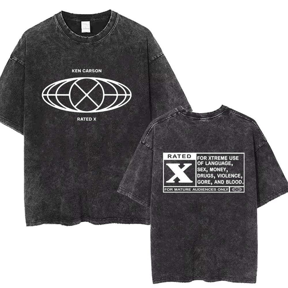 Washed Vintage Rapper Ken Carson A Great Chaos Album Tshirt Men Women Fashion Hip Hop Tshirts Male Casual Oversized T Shirts