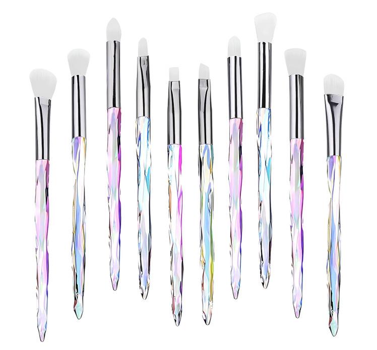 

10-Piece Diamond Crystal Makeup Brush Set with Acrylic Handles
