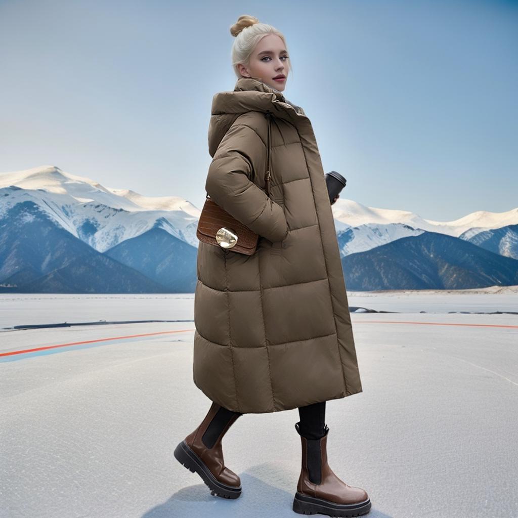 Down Cotton-padded Clothes Women's Long Knee-over Hooded Loose Thickened Windproof Cotton-padded Jacket