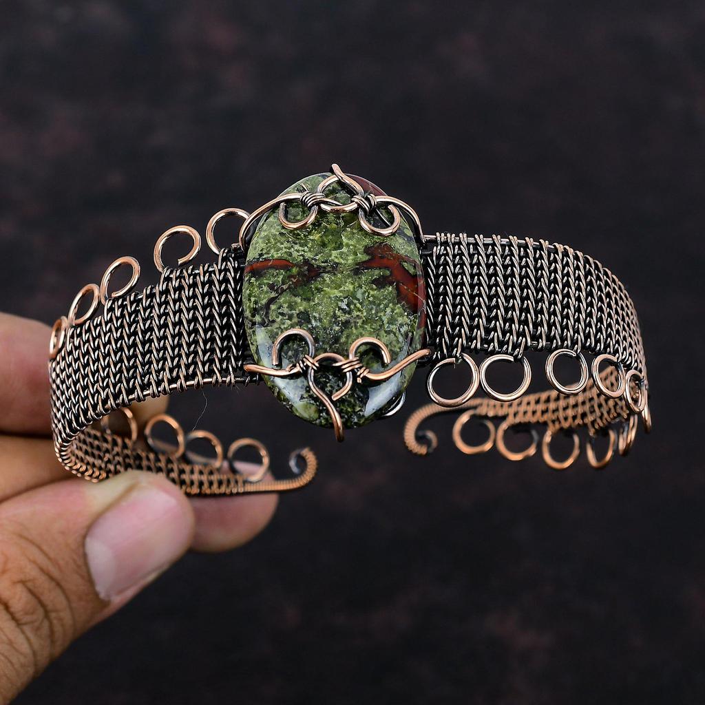 Dragon Bloodstone Copper Bangle Wire Wrapped Gemstone Cuff Bracelet Adjustable Bangle Wire Wrap Jewelry Handmade Copper Jewelry Gift For Her