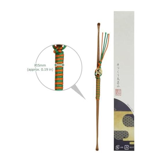 Morikuru Japanese Bamboo Ear Pick, Genroku Maki Style, 17cm, Double-Ended Hook, Bamboo Kanzashi, Single Ear Cleaner, TK07-14
