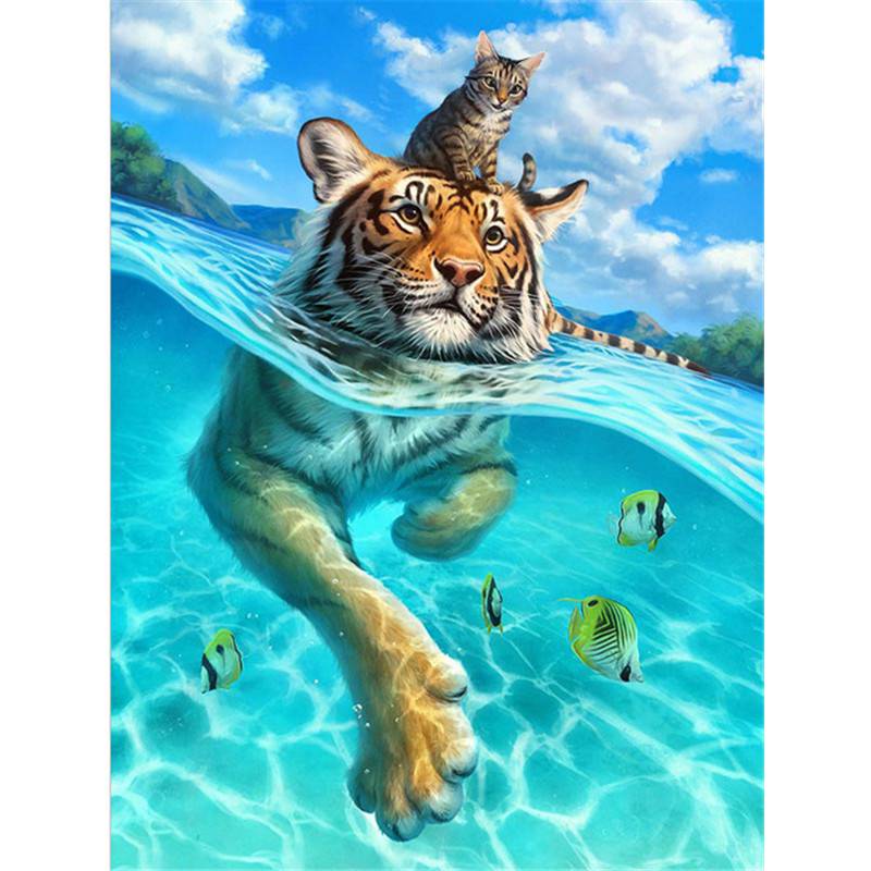 

5D DIY Бриллиантовая роспись Тигр Мозаика Произведение искусства Алмазная вышивка Подарок или украшение Кровать Для детей Хобби
