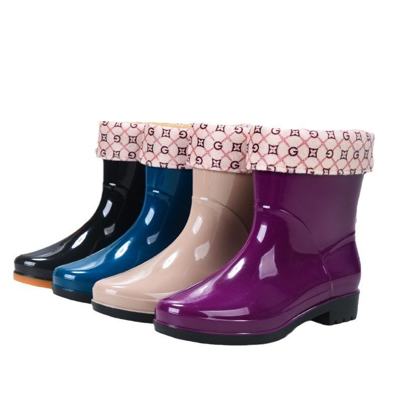 Rain shoes women's trend medium tube rain shoes can be worn with cotton rain boots, kitchen work fashion short tube women's shoes