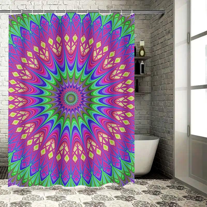 Handmade colorful shower curtain with geometric pattern for bathroom decor DIY art home textile in blue yellow pink green purple