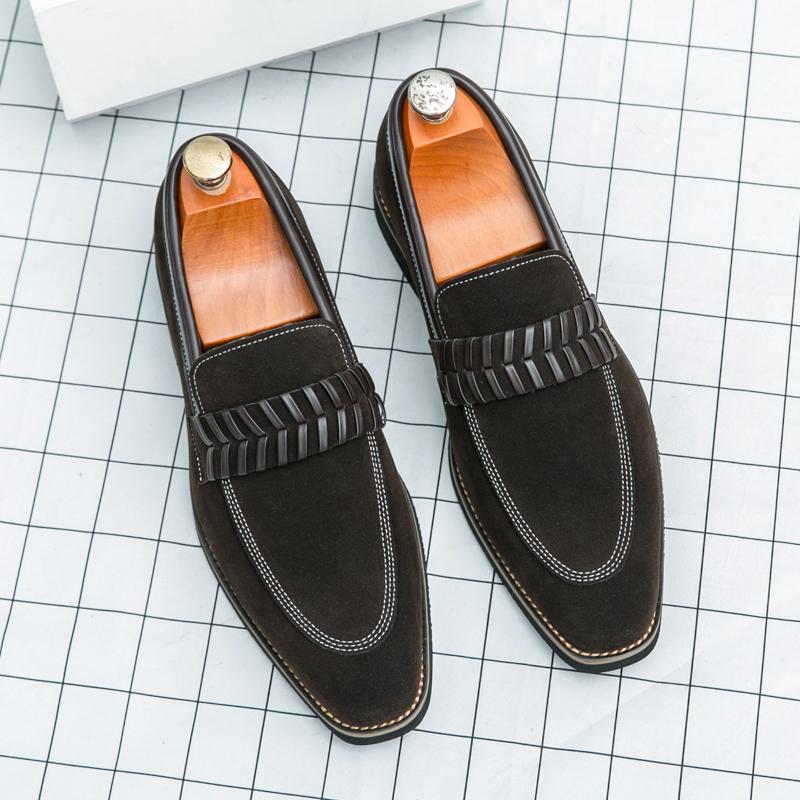 Fashion High end men's suede leather shoes soft soles comfortable trendy green men's leather casual shoes flat bottomed loafers