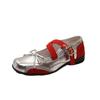 Retro bow ballet Mary Jane shoes women's summer 2025 new versatile light mouth flat shoes silver single shoes