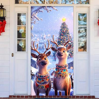 Weihnachts-Türabdeckung Niedliches Rentier Vordertürabdeckung 35x82in Veranda Willkommensschild Banner für Winter-Feiertags-Party Foto-Hintergrund Deko