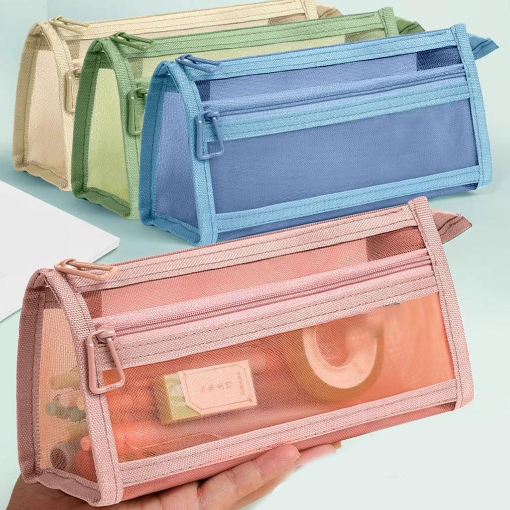 Transparente Stiftetasche Doppelschichtig Netz-Stiftbeutel Netztasche Große Kapazität Stifttasche Schulsachen für Mädchen