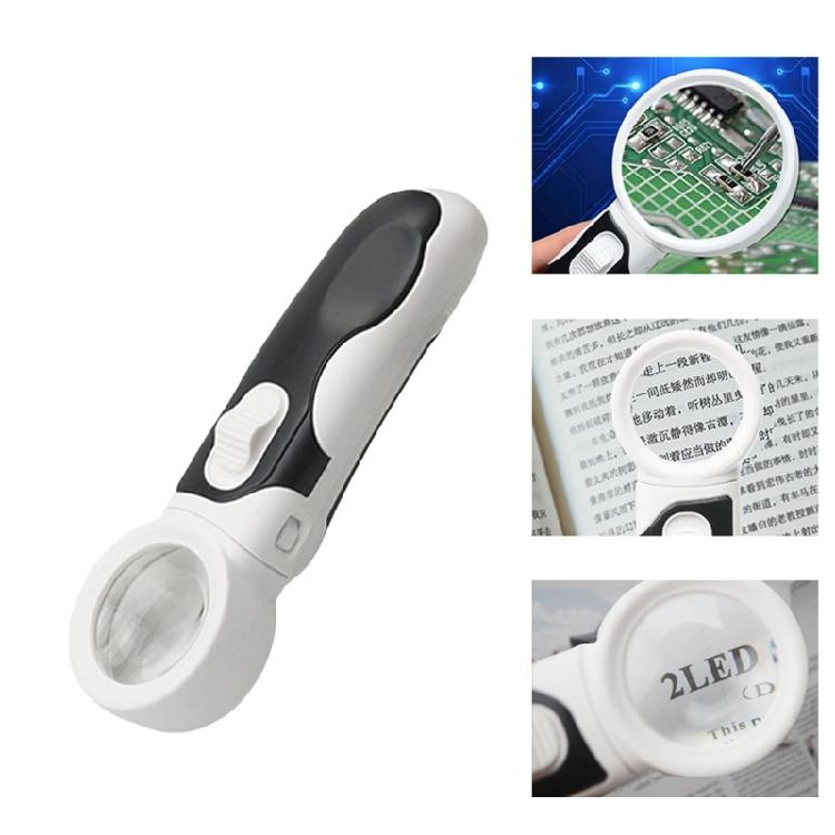 2 LED Light 16X Magnifying Glass Lens Pocket Handhelds Microscope Reading Magnifier