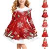 Mädchen Weihnachtsdruck Langarmkleid mit Ärmeln für Feiertagsparty und