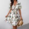 2025 European & American V-neck Floral Print Knee-length Summer Dress
