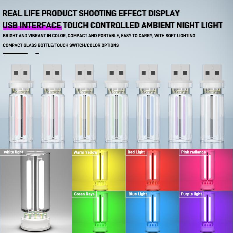 Car USB Night Light Touch Control Incandescent Atmosphere Lights Decorative Portable Lighting Plug Play LED Filament Lamp Bulb