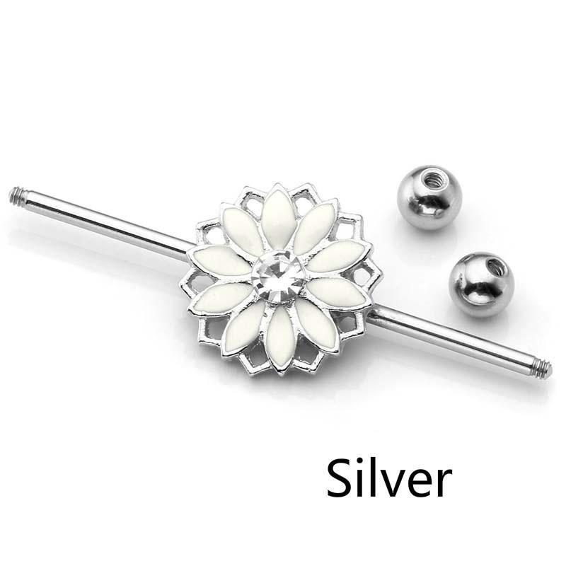 1pcs Stainless Steel Daisy Flower Screw Ball Industrial Barbell Piercing Jewelry