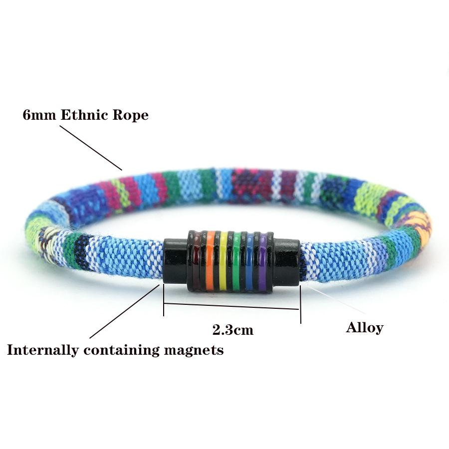 Noter New Bohemian Fabric Rope Bracelet Men Women Rainbow Color Magnet Buckle Bangle Multiple Sizes Meditation Healing Braslet
