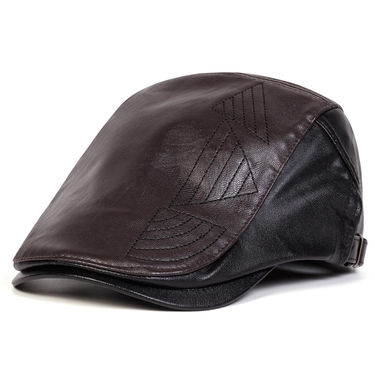 

Men Retro Pu Leather Newsboy Caps British Painters Hats Spring Autumn Side Adjustable Flat Cap Hip Hop Berets