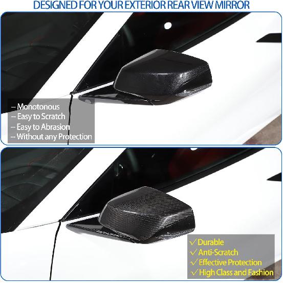 Real Carbon Fiber Door Rear View Mirror Cover Compatible with Chevrolet Corvette C8 2020-2026, Exterior Side Door Rearview Mirror Cover Protective