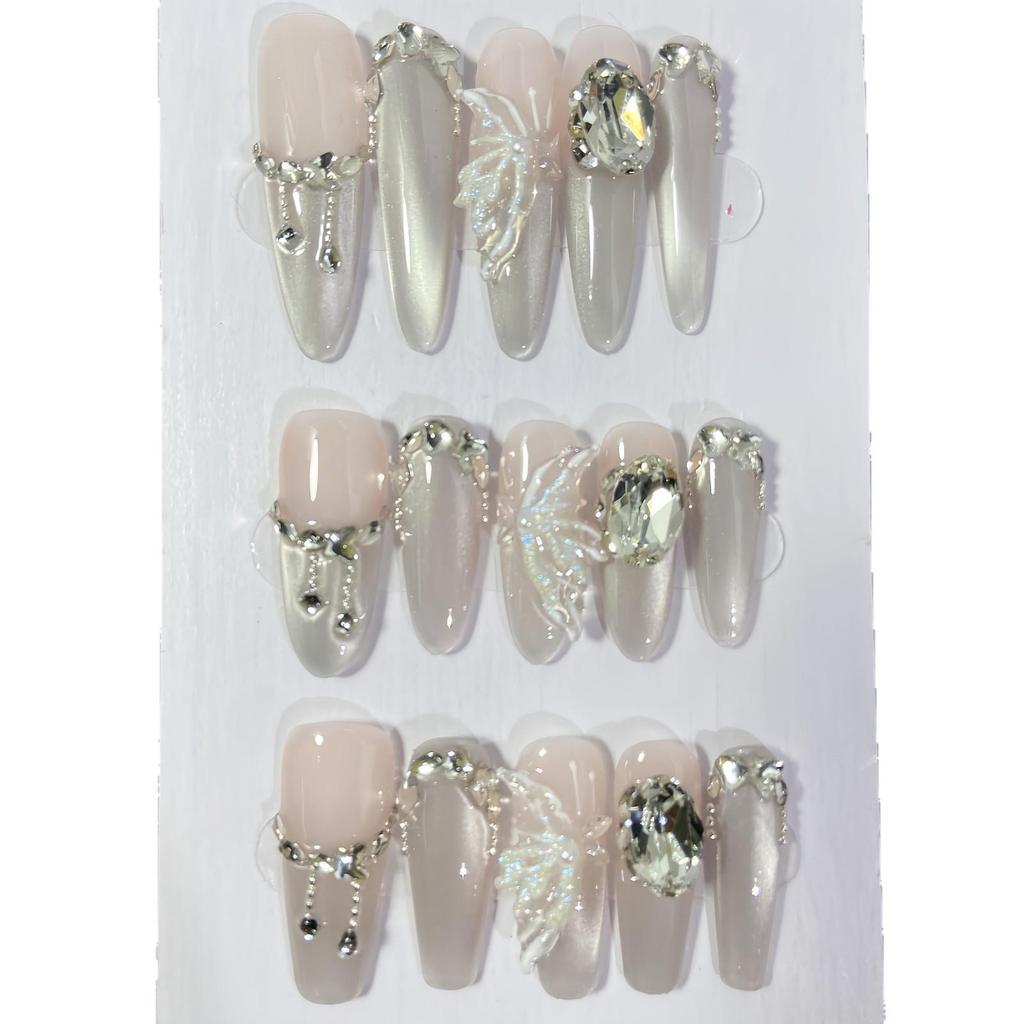 Handmade Press-On Nails: Large Diamond Design, Exquisite Light Luxury, High-End Cat Eye Style, New INS Trend