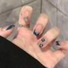 Blue Edge French Short 3D Diamond Flower Glitter Press-On Nail Patches