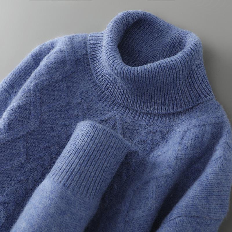 

Мужской шерстяной свитер с высоким воротником - 100% чистая шерсть, плотная вязка, осенне-зимний стиль, свободный крой, кашемировая база Medium