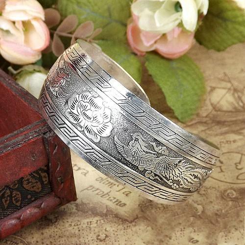 Ancient Silver Tibetan Decoration Engraved Opening Bracelet, Ethnic Style Retro Wide Bracelet, Bracelet