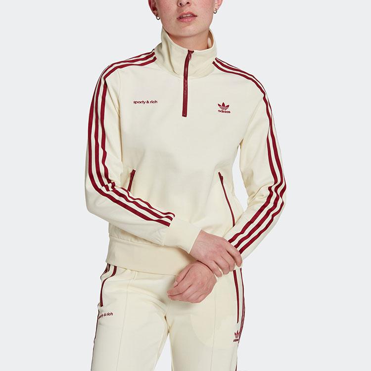 Adidas Originals Trefoil X Sporty&Rich Vintage Stripe Collar Jacket Women Jacket Off-White IB2157
