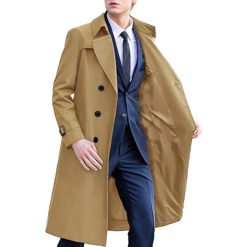 Spring Autumn Long Trench Men England Style Smart Casual Double Breasted Outerwear Coats Mens Turn Down Collar Windbreaker