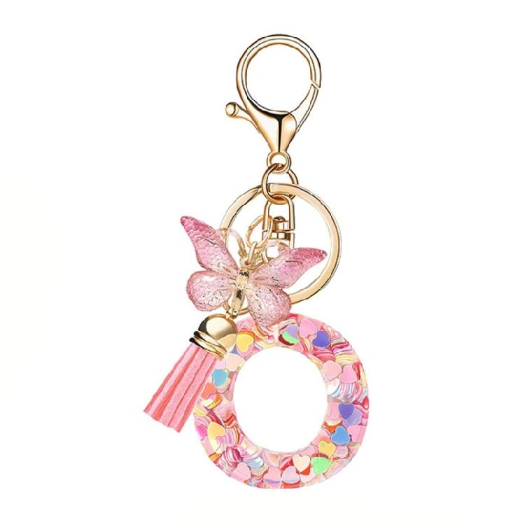 Fashionable Crystal Letter Keychain Sparkling Butterfly Tassels Charm Keyring Ornament for Women Girls Accessories
