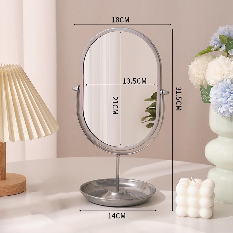New Desktop Makeup Mirror Household Bedroom Vanity Mirror Iron Frame Oval Cosmetic Mirrors Two Style Flat Base and Storage Base