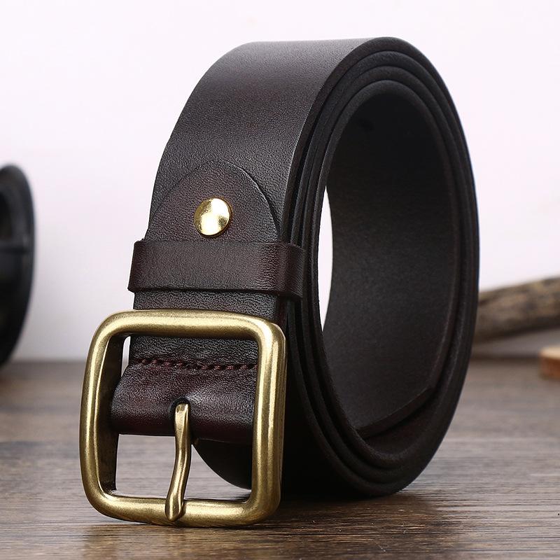 Belt Medium Business First Layer Cowhide Cowhide Copper Buckle Red Belt Genuine Leather Retro Buckle Fashion Universal Pin Buckle