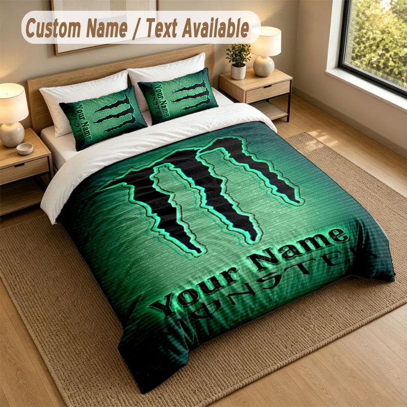 Bedding Set 1 Duvet Cover 2 Pillowcases Monster Energy Print Soft Bed Linen Bedroom Decor