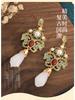 Retro Magnolia Fairy Earrings: Enamel Cloisonné & White Jade Cheongsam Style