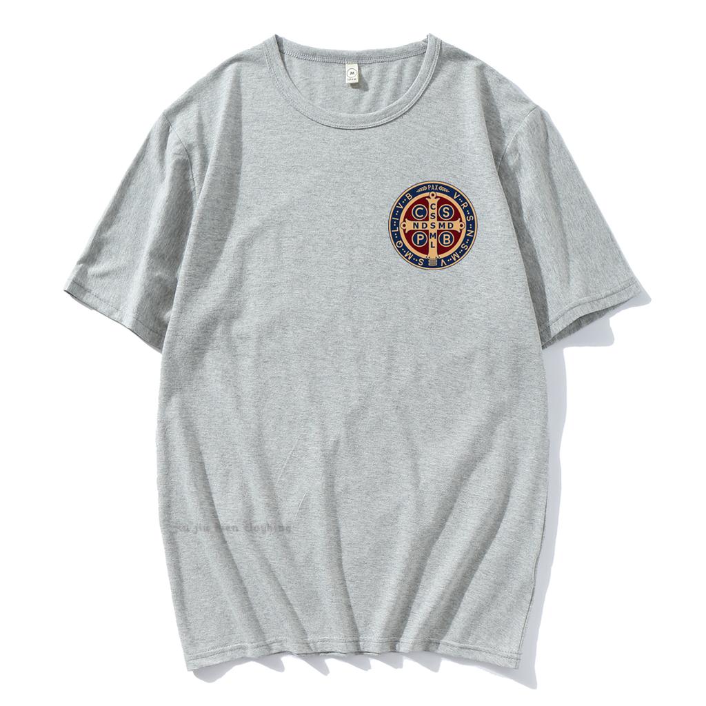 The Saint Benedict Medal Catholic Pullover T-Shirt Camisas Men Women Casual Printed Cotton T Shirt Vintage Harajuku  Oversized T