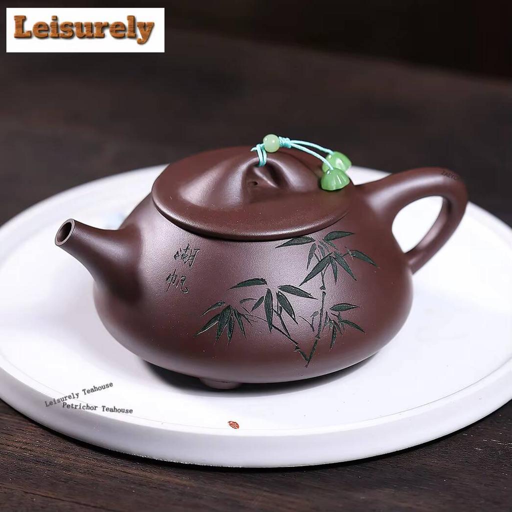 111ml Creative Yixing Purple Clay Teapots Handmade Bamboo Shadow Full Ladle Pot Raw Ore Mud Kettle Zisha Tea Set Collection