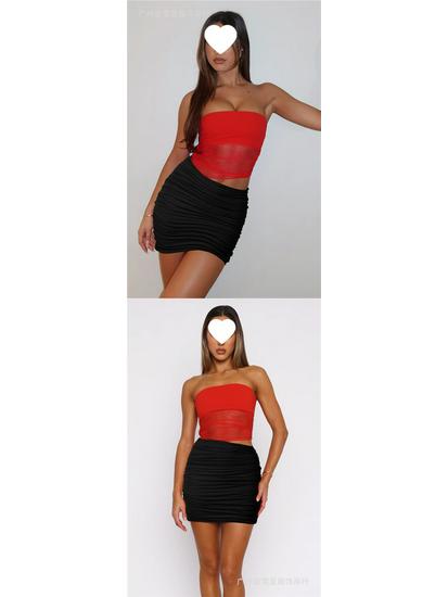 European & American Summer Fashion Pleated Mini Skirt - Double Layer, High Elastic, Shirred Tight-Fit