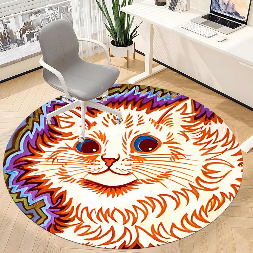 1pc Cat Whiskers Office Round Area Rug, Indoor Mat Suitable For Office, Under Office Chairs Bedroom Living Room Home Decor, Room Deco